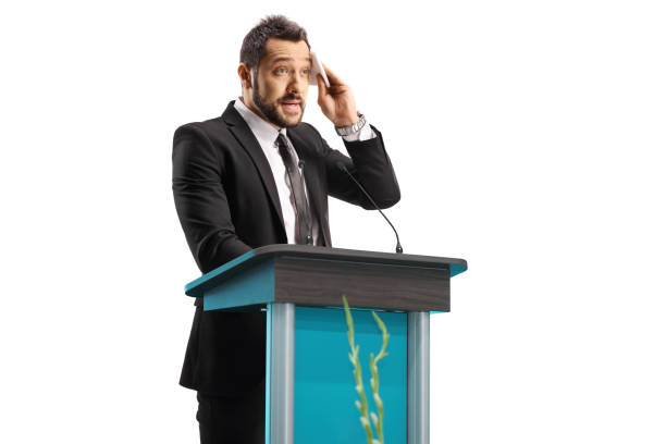 istock Nervous businessman preparing for a speech at a conference 1301773316