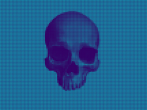 Vector illustration of a human skull on a computer screen depicting a security breach or a computer crime.