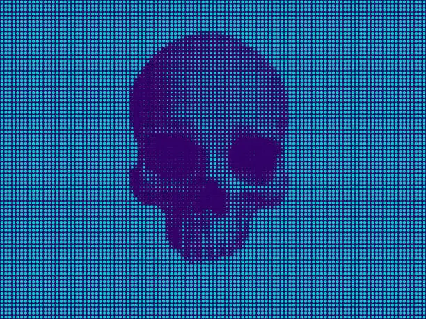 Vector illustration of Human skull half tone