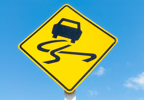 image of road traffic signs for caution and care while driving