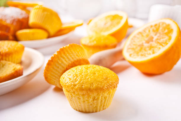 istock Homemade delicious lemon muffin cupcakes on the white table 1301776803