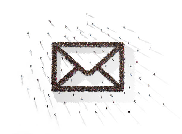 istock Large Crowd of People Forming Envelope Symbol on White Background 1301779803