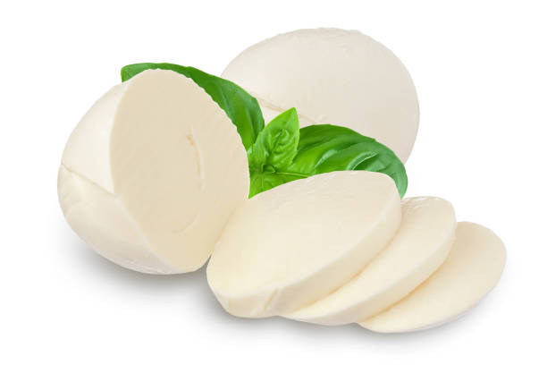 istock Mozzarella cheese sliced with basil leaf isolated on white background with clipping path and full depth of field 1301781225