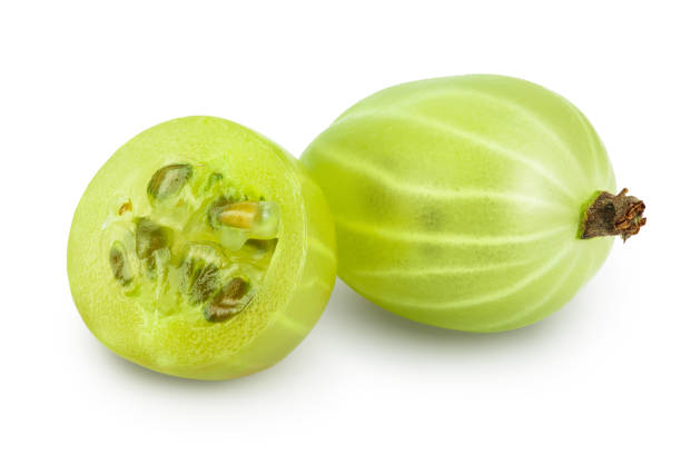 istock Green gooseberry with half isolated on white background with clipping path and full depth of field 1301781727