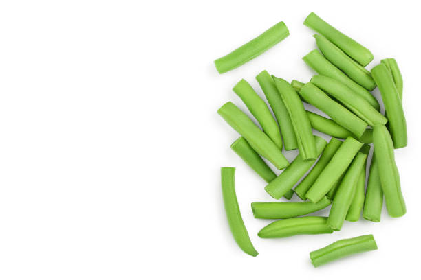 istock Green beans isolated on a white background with clipping path, Top view with copy space for your text. Flat lay 1301781773