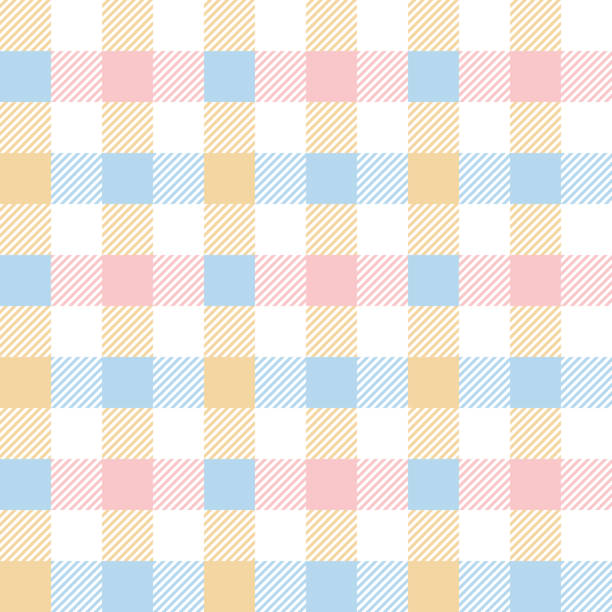 Gingham pattern spring in pastel blue, pink, yellow, white. Decorative seamless multicolored art background for gift wrapping paper, tablecloth, bag, other modern Easter fashion textile design. Gingham pattern spring in pastel blue, pink, yellow, white. Decorative seamless multicolored art background for gift wrapping paper, tablecloth, bag, other modern Easter fashion textile design. easter patterns stock illustrations