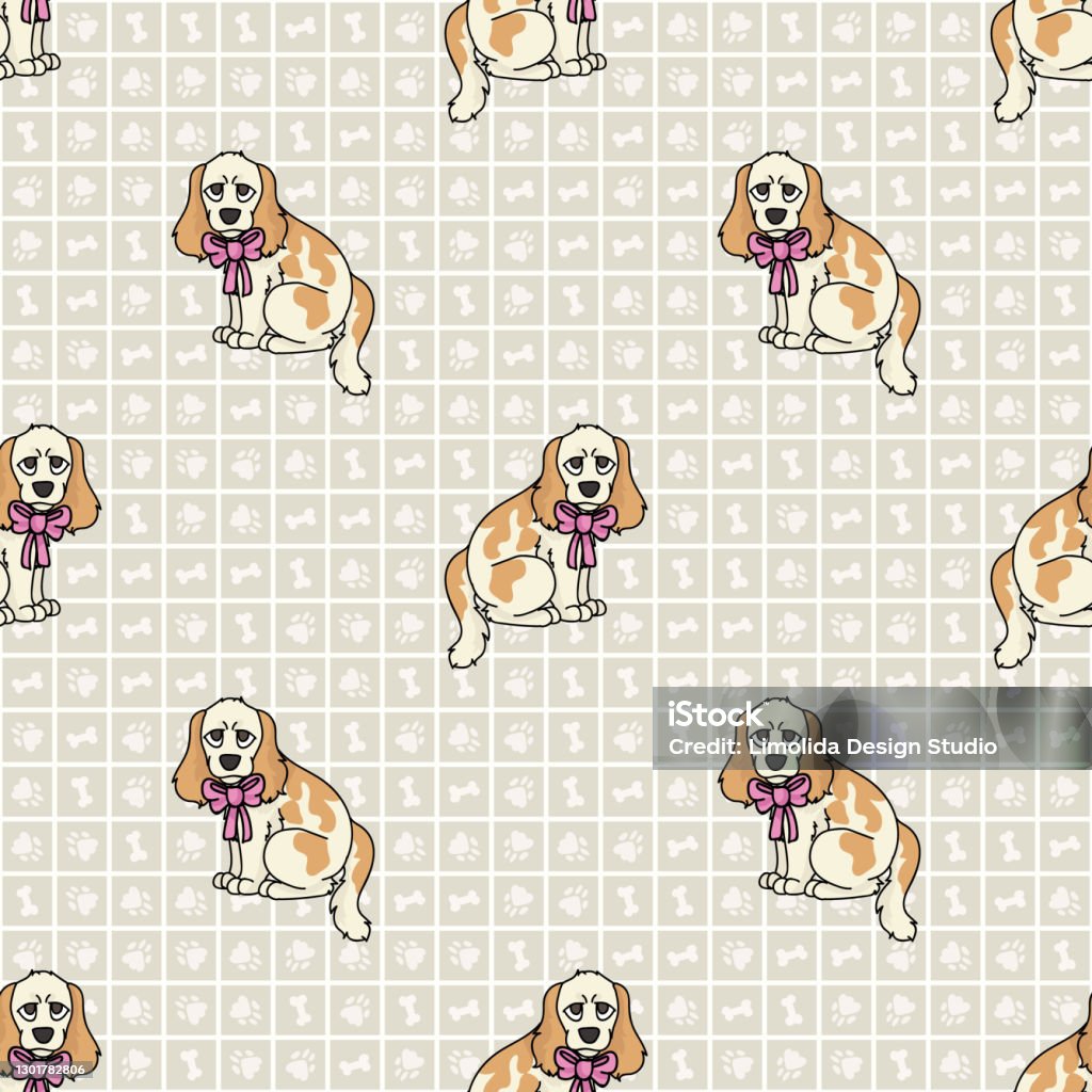 Cocker Spaniel Pattern Png Hand Drawn Cute Cocker Spaniel Puppy And Dog Breed Seamless Vector ...