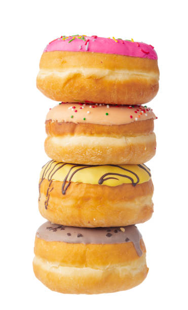 istock Delicious colorful donuts isolated on white background 1301782891