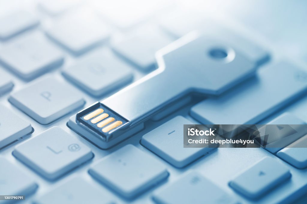 Safe storage of the data on an external data carrier with encryption Security Stock Photo