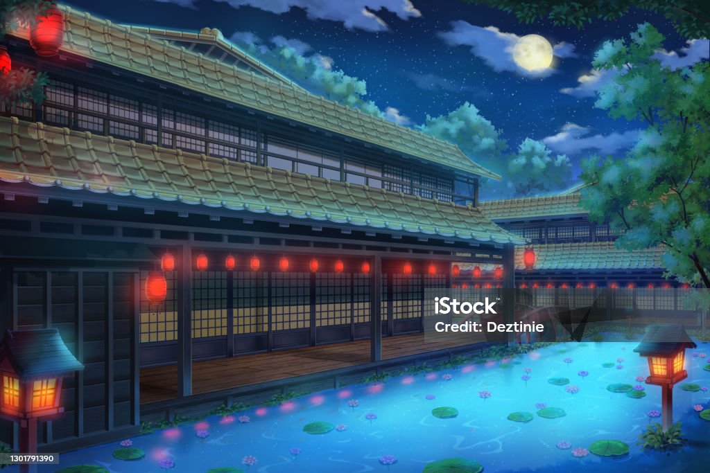 Fantasy Traditional Japanese House Night Stock Illustration - Download  Image Now - Manga Style, Backgrounds, Japan - iStock