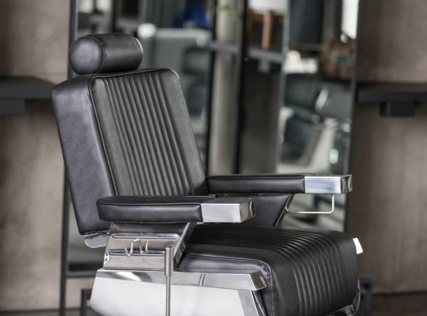 istock Black Chromed chair with barber leather seat isolated 1301791440