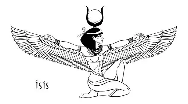 Vector illustration of Isis, goddess of life and magic in Egyptian mythology.