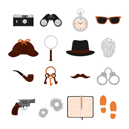 Detective flat icons set. Vector illustration.