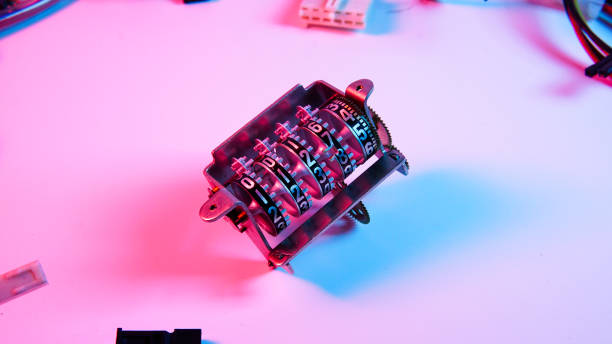 istock wires, electrical circuits, and electric boards . red and blue illumination, cyberpunk. 1301798939