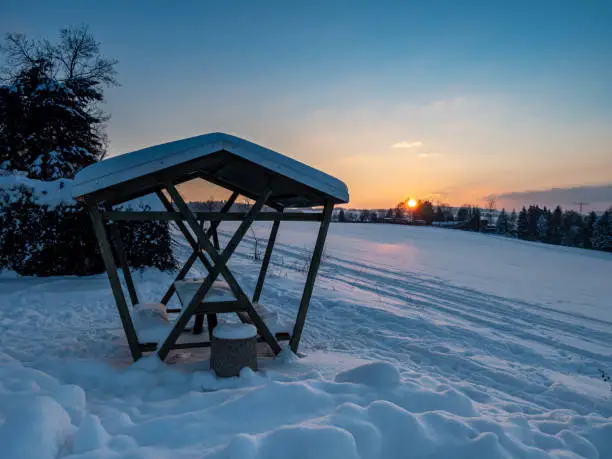 Sunset in the wintry Vogtland in germany