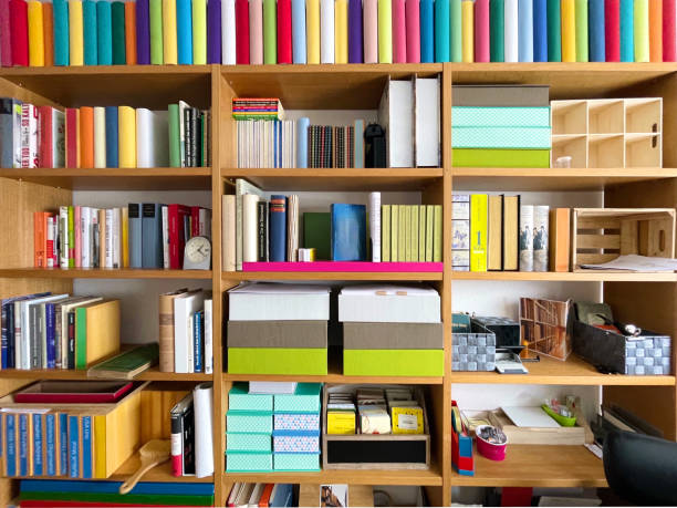 istock Book shelves in the home office 1301799685
