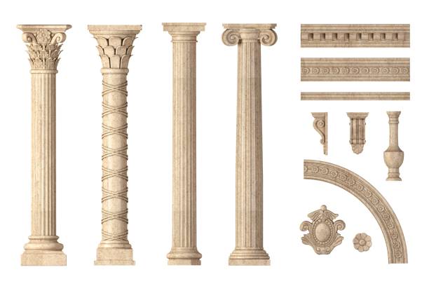 ensemble classique de colonnes antiques de marbre - marble building photos et images de collection