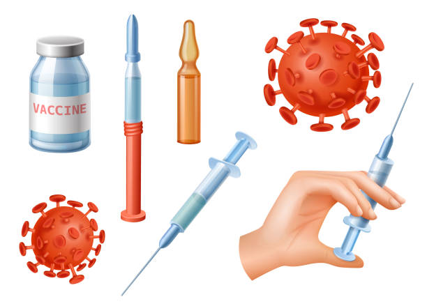 Vaccine, Virus, ampoule, flask and syringe. Vaccination concept Vaccine, Virus, ampoule, flask and syringe. Vaccination concept vector illustration set. Covid-19 vaccine. botox bottle stock illustrations
