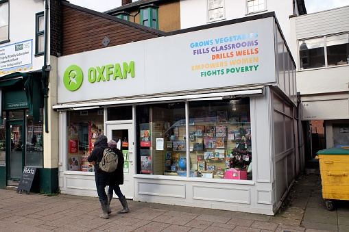 Berkhamsted, Hertfordshire, England, UK - February 12th 2021: Oxfam charity store, 202 High Street, Berkhamsted