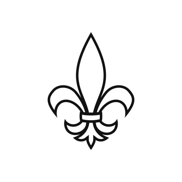 fleur-de-lis symbol, trzy-petalled lilia motyw heraldyczny, zarys wektorowy - fleurdelis stock illustrations