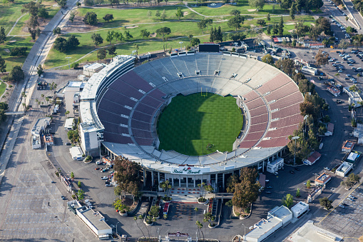 Pasadena, California, USA - April 12, 2017:  Aerial view of the historic Rose Bowl Stadium near Los Angeles.