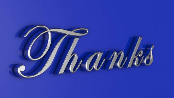 istock Thanks - lettering in chrome style with shadow on blue background 1301810878