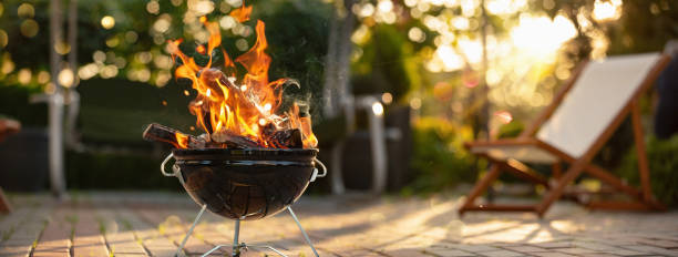 istock Barbecue Grill With Fire On Open Air 1301810987