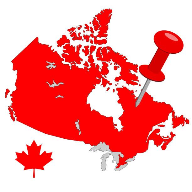 カナダは、旅行の概念と大きな白い北を訪問するための孤立した白い背景とピンに赤いベクトルマップにフラグを立てます。 - manitoba north lake canada点のイラスト素材／クリップアート素材／マンガ素材／アイコン素材