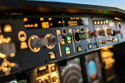 The autopilot control panel of a modern jet airliner.