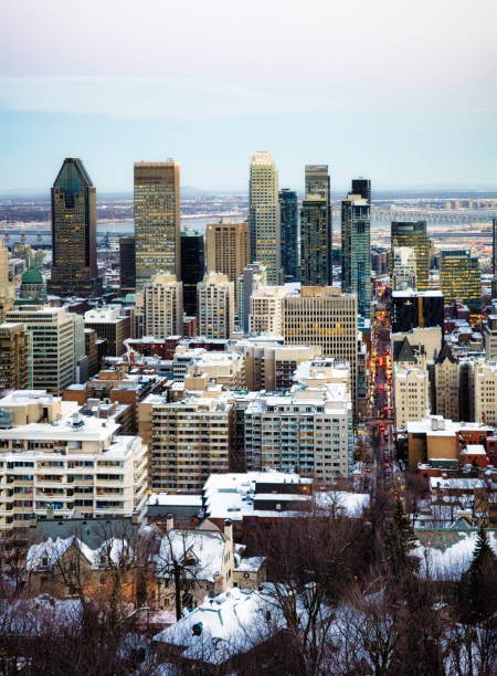 istock Panoramic Elevated view of the downtown Montreal skyline on a cloudy Winter day 1301811621
