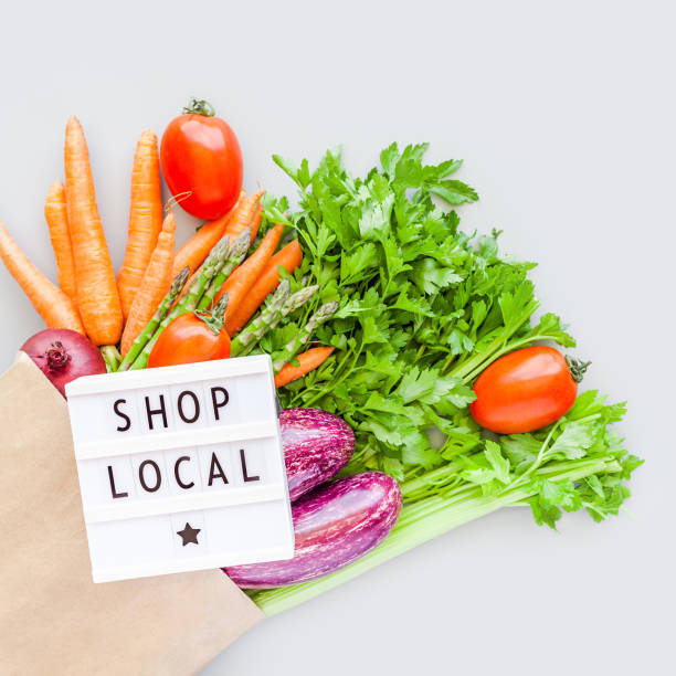 istock Fresh organic vegetables in craft shopping bag 1301814081