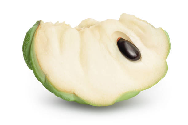 istock Sugar apple or custard apple slice isolated on white background with clipping path and full depth of field. Exotic tropical annona or cherimoya fruit 1301820455
