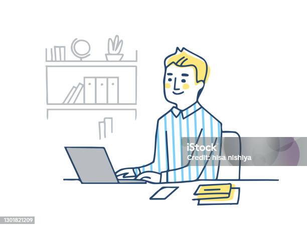 A Man Operating A Personal Computer Stock Illustration - Download Image ...