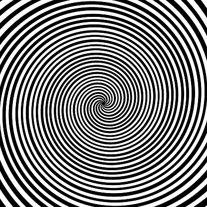 Geometric abstract pattern of concentric spiral lines. Black lines on white background. Optical illusion