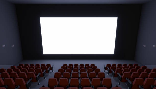 istock movie theater with a blank screen. Mockup 1301839270