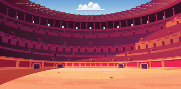Empty Coliseum amphitheater in ancient Roman Empire Empty Coliseum amphitheater in ancient Roman Empire ancient rome stock illustrations
