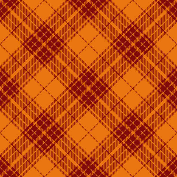 оранжевый и красный аргайл тартан плед шаблон - argyle textile seamless pattern stock illustrations