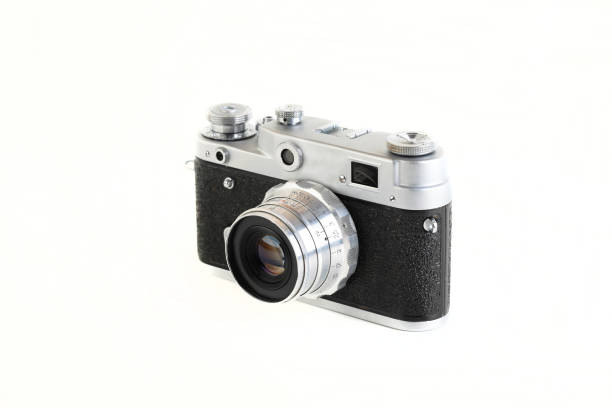 istock The very rare old rangefinder film camera on white background. 1301843261