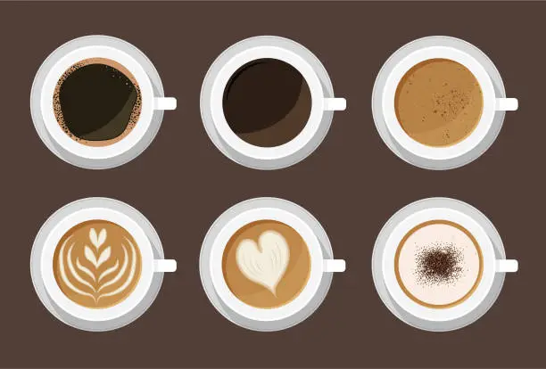 Vector illustration of Hot coffee menu in white cups.
