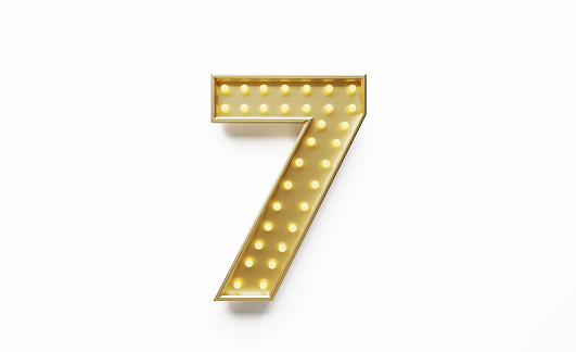 White number seven 7 on white background. Top view. 3D render.