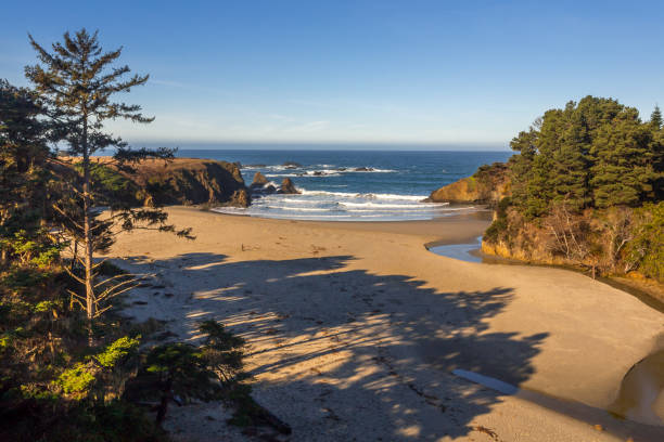 Beautiful Californian Pacific coast line sandy beach in Fort Bragg