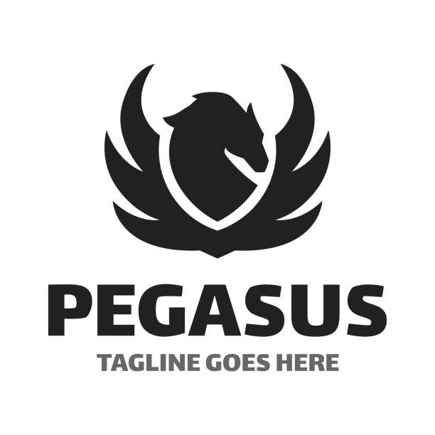 szablon symbolu pegasusa - mythology horse pegasus black and white stock illustrations