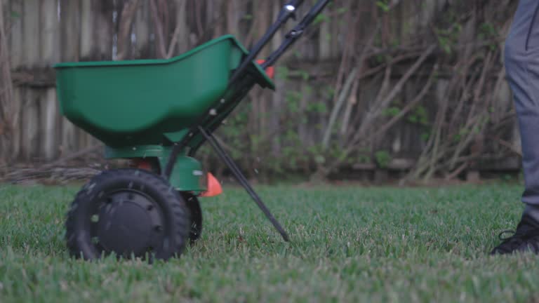 Fertilizer spreader detail on backyard