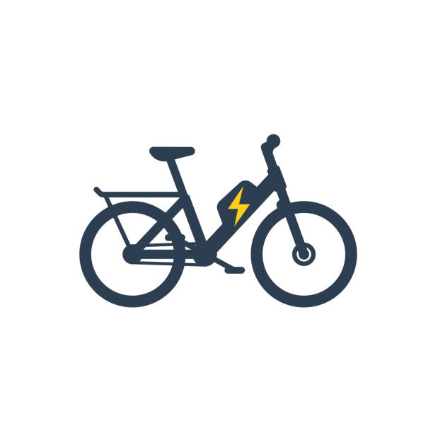 fitness, health, gym trendy icons on circles Electric bike, electro bicycle icon electric bicycle stock illustrations