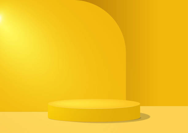 3d background. Yellow geometric shape platform. Pedestal scene with for product, advertising, show, award ceremony isolated on modern backdrop. Stage podium. Minimal style. Vector illustration. 3d background. Yellow geometric shape platform. Pedestal scene with for product, advertising, show, award ceremony isolated on modern backdrop. Stage podium. Minimal style. Vector illustration. base sports equipment stock illustrations