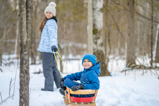 istock Siblings playing in the snow 1301881715