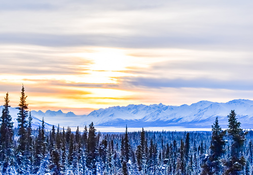 A beautiful sunrise on Christmas morning. Despite the frigid temperatures, Christmas in Alaska comes with beautiful scenery and a glorious sunrise.