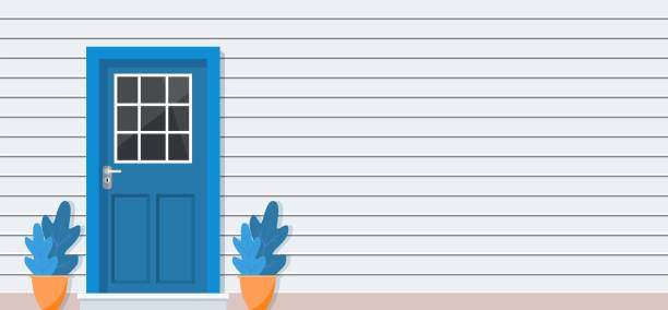 istock Wooden door of house front view 1301897512