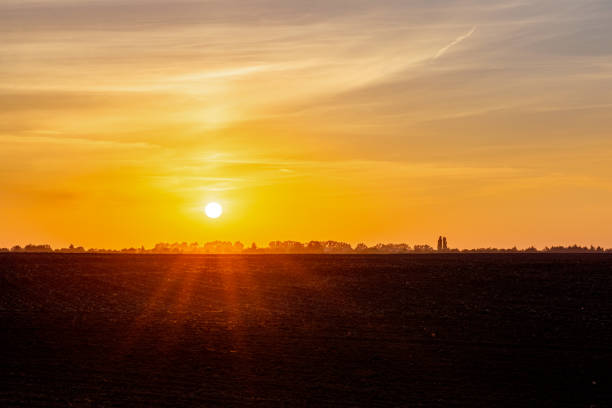 istock Sunset simple minimalistic orange sky landscape 1301898256