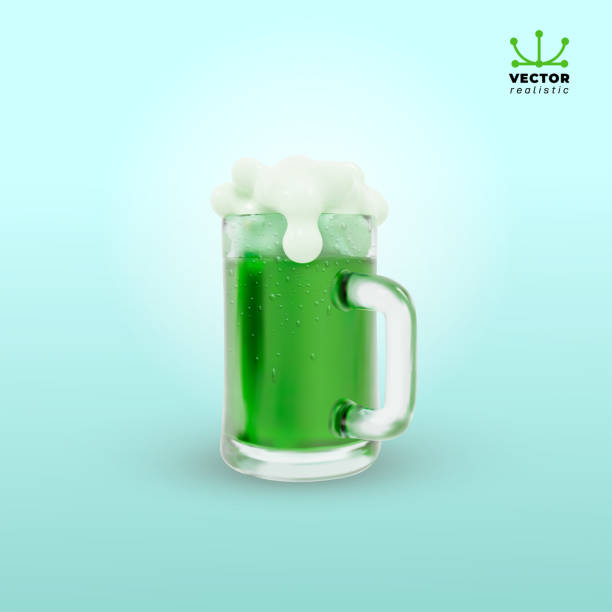 ilustrações, clipart, desenhos animados e ícones de belo fundo para o dia de são patrício com um copo de cerveja verde. elementos de design realistas. ilustração do vetor isolado em fundo branco. - beautiful glass gold traditional culture